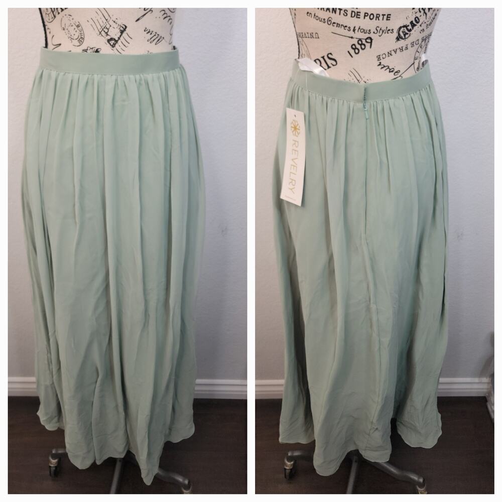 Revelry Skylar Maxi Skirt SZ 2 Layered High Waisted Sage Green Balletcore